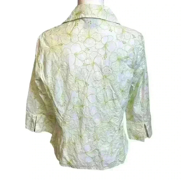 Women’s Tori Richard Honolulu Embroidered Hibiscus 3/4 Sleeves Tunic, Size 12 - Picture 6 of 16